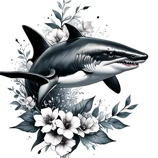 Shark And Dolphin With Flowers Intertwined