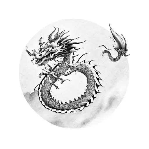 Chinese Style Dragon Surronding By Lily Of The Valley