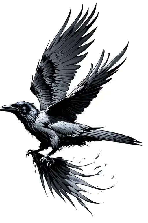 Raven Flying Downwards With Wings Spread