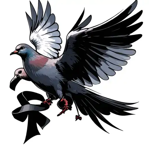 A Dove Flying Holding A Ribbon From His Eet