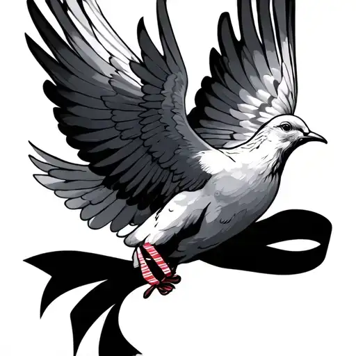 A Dove Flying Holding A Ribbon From His Feet