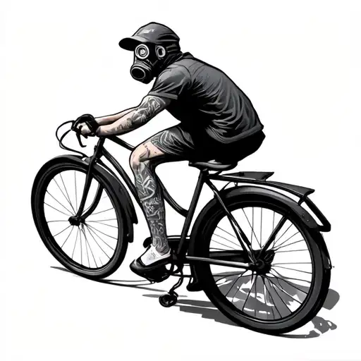 Guy On A Bicycle Wearing A Gas Mask