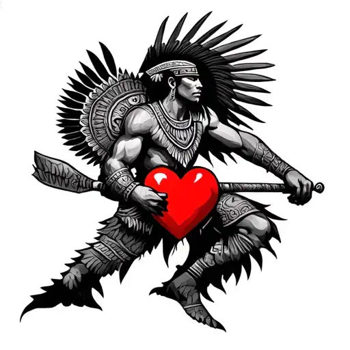Aztec Warrior Holding Heart