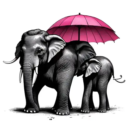 Daddy And Daughter Elephant Pink Umbrella Corporation