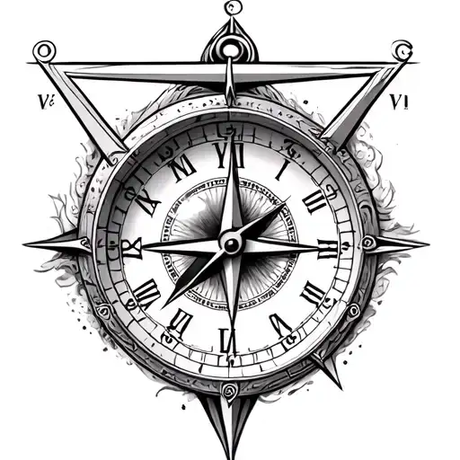 Sanding Clock And Eyes In A Triangle And Compass