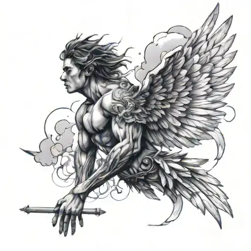 Icarus Wings Decaying As He Fall Through Clouds