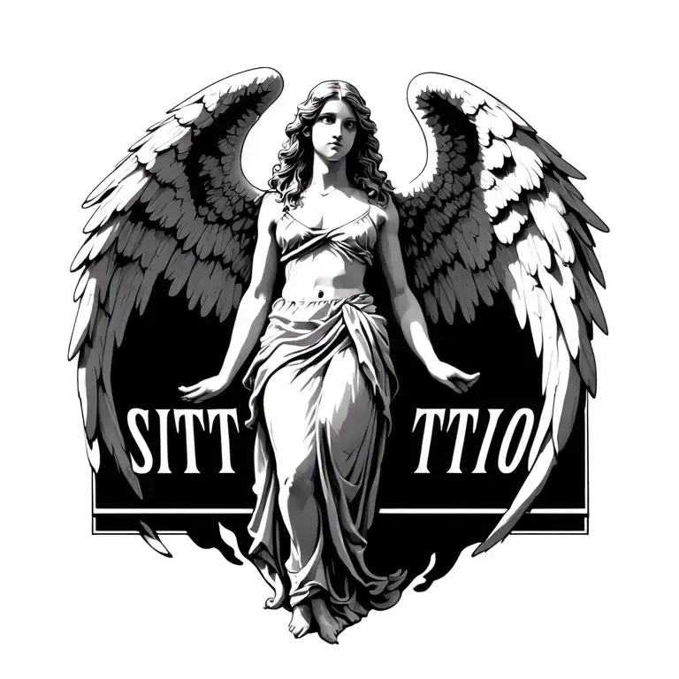 Realistic Angel Standing Over Text