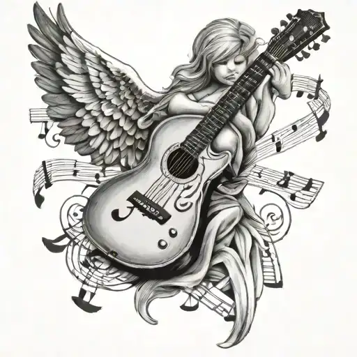Guitar As An Angel With Notes As People Looking Up To It