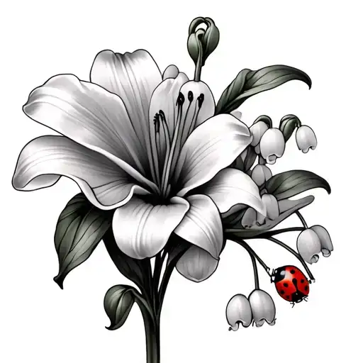 Lily Of The Valley With Ladybird Crawling