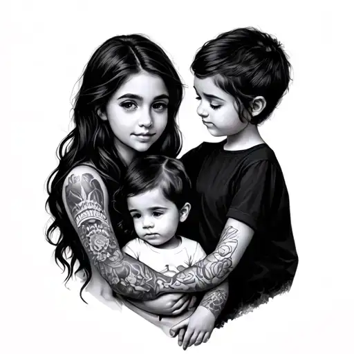 Mom With Girl And Little Boy