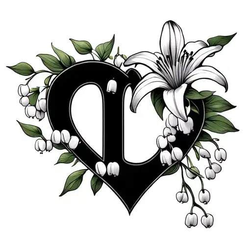 Initial L With Heart And Lily Of The Valley
