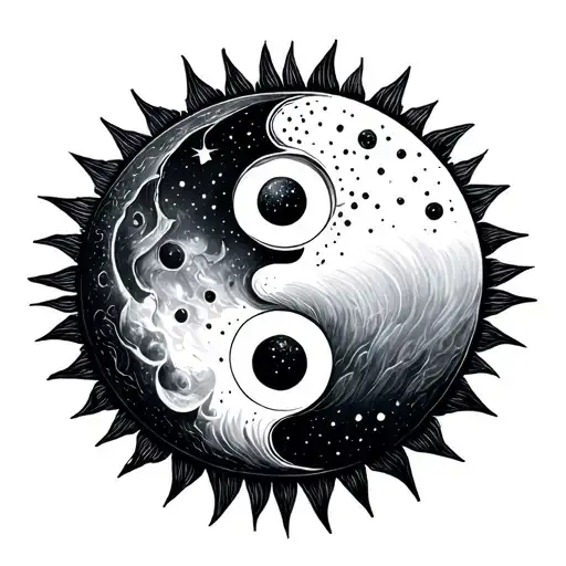Sun And Moon With A Yin Yang Symbol
