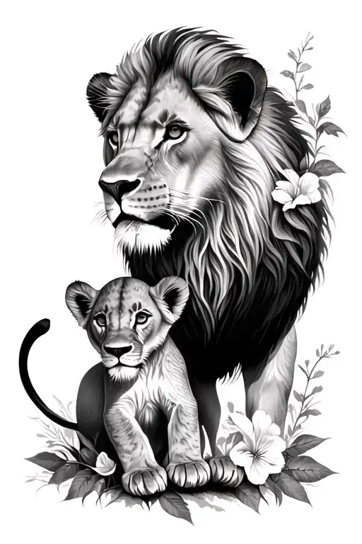 Lioness With Lion Cub Flowers
