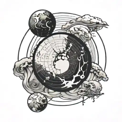 Moon And Earth Rotation Simple Detailed Blackwork