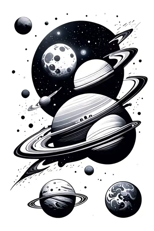 A Tattoo Related To Space Theme Including Moon And Astranout And Cosmos