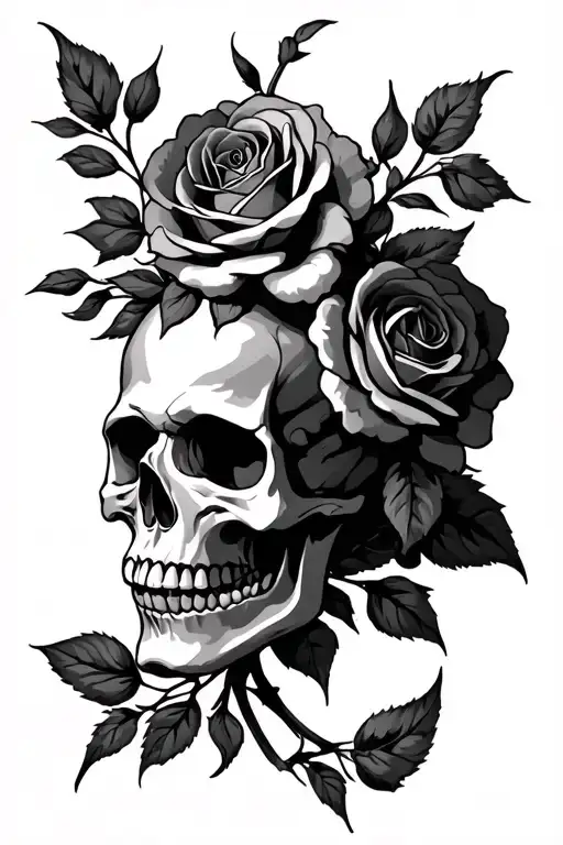 Skull With Lot Of Roses Intertwined