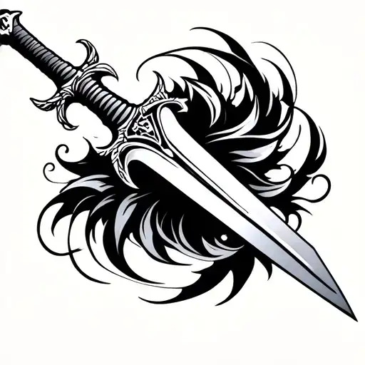Tribal-style Sword Tattoo Design Combining Elements