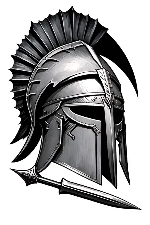 Realistic Spartan Helmet With A Spear Piercing It From Below