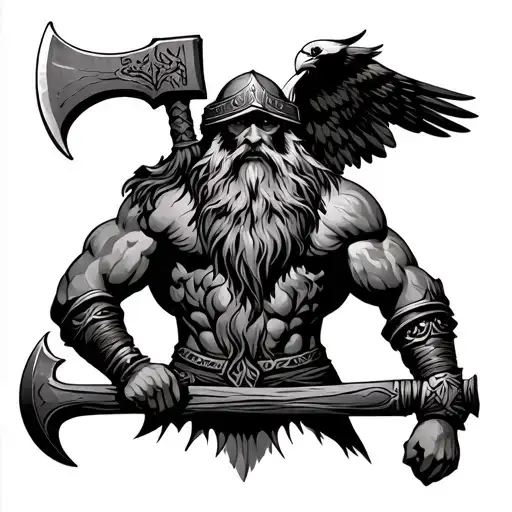 Viking With Axe And Eagle On His Shoulder