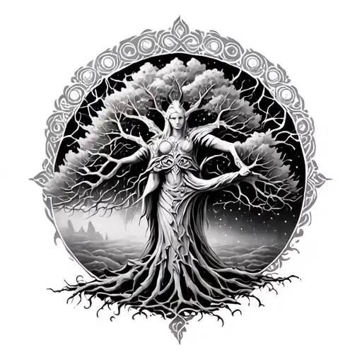 Whole Freya Norse Goddes Grouing Yggdrasil Tree