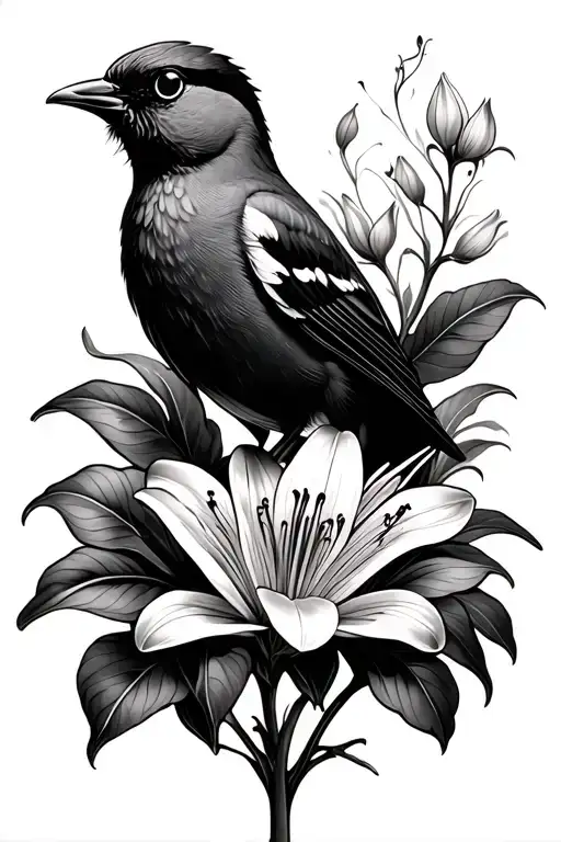 Lark Bird With Lily Flower