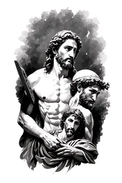 David And Goliath With Jesus In Back