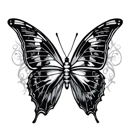 Black Work Style Butterfly Skeleton