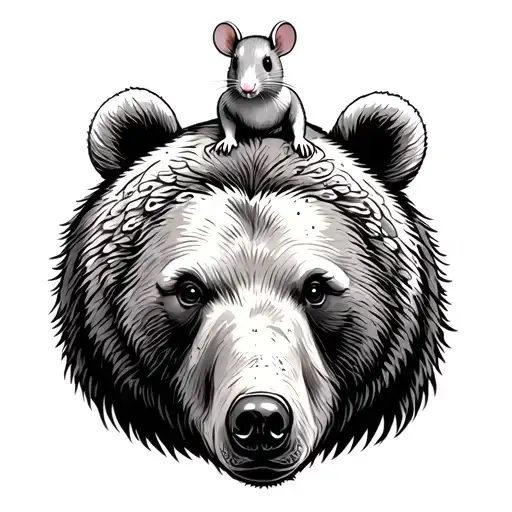 The Mouse Sits On The Head Of A Bear And Shows The Road From The Forest