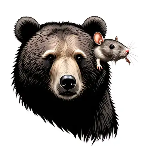 The Mouse Sits On The Head Of A Bear And Shows The Road From The Forest