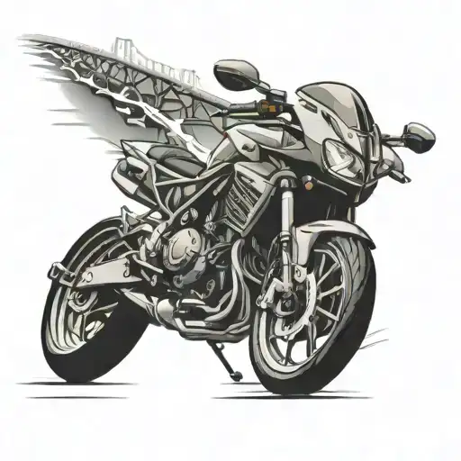 Sport Motorcycle Riding Across A Suspension Bridge