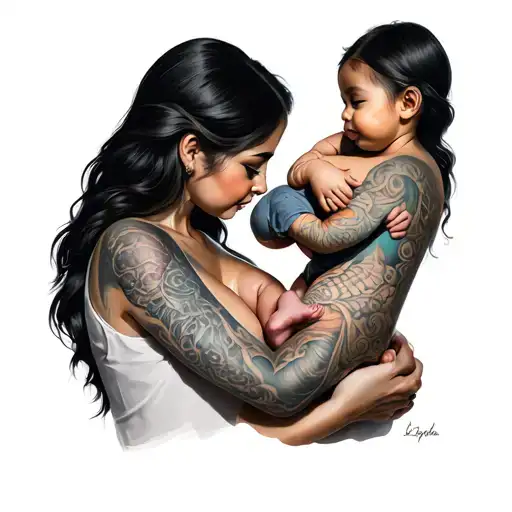 Mom With Baby On The Shoulder Breast