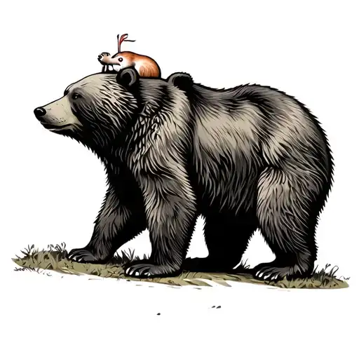 The Bear Walks Through The Forest With A Mouse On The Head That Shows The Road