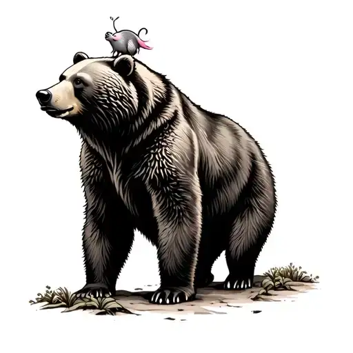 The Bear Walks Through The Forest With A Mouse On The Head That Shows The Road From The Forest