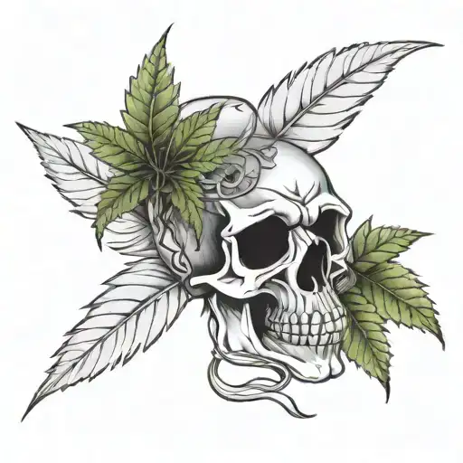 A Tattoo Design Of A Weed Leaf Intertwined With A Skull