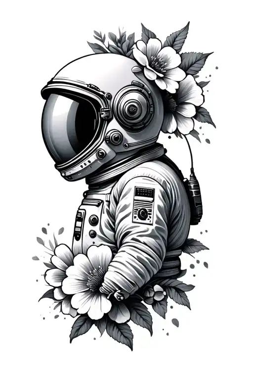 Astronaut Helmet With Flowers Blooming
