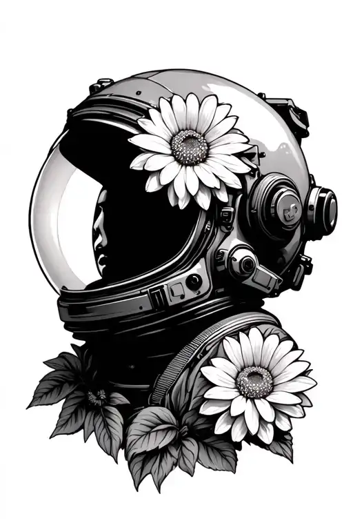 Astronaut Helmet With Chrysanthemum Flower