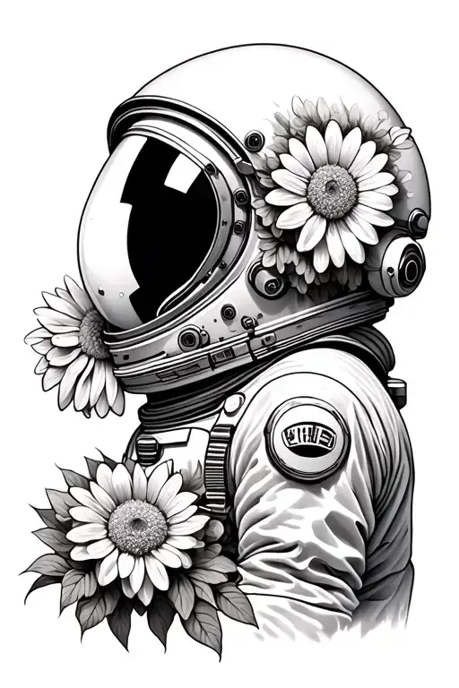Astronaut Helmet With Chrysanthemum Flower Growing