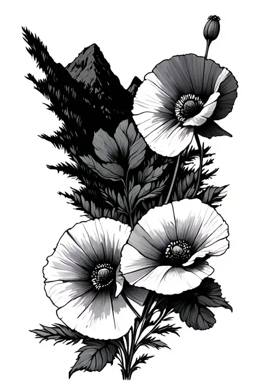 Scottish Mountains With Poppy Flowers