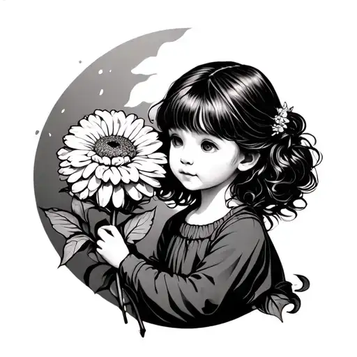 Little Girl Holding Chrysanthemum Stem