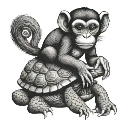Monkey Sitting On A Turtle