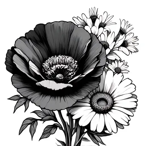 Poppy Flower And Daisy Flower Bouquet