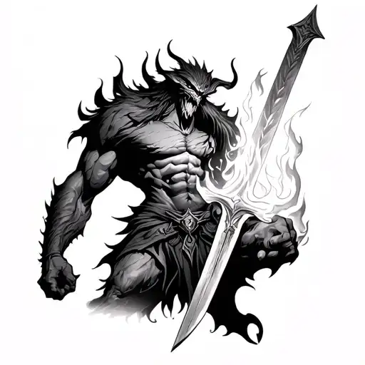 Lord Of The Ringa Balrog With Flaming Sword