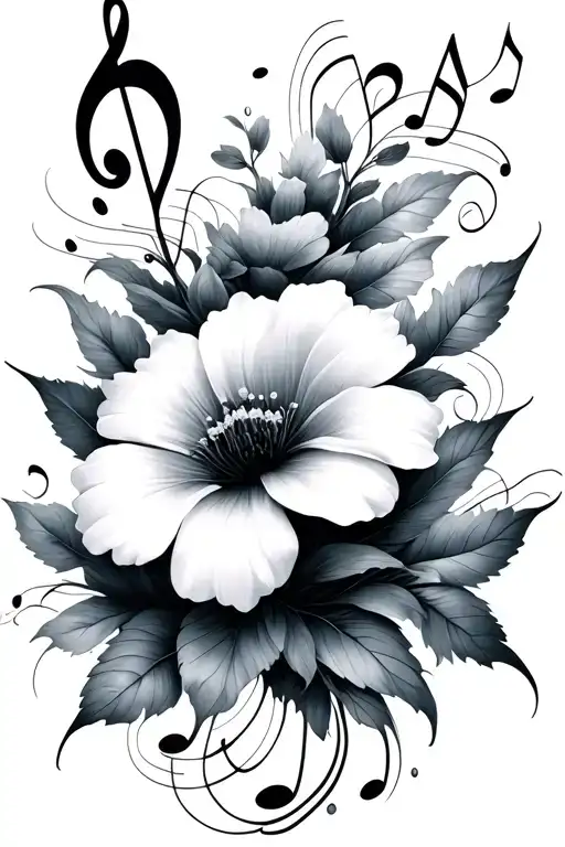Music Notes Floating Flower Intertwined