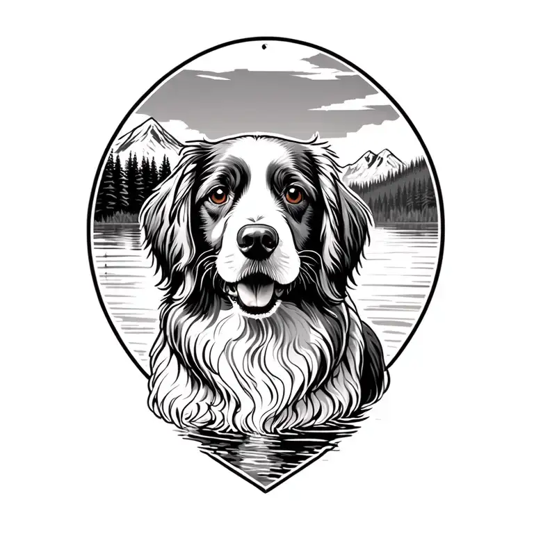 Forest Mountains Lake Man Black Cockerspaniel Vwt4