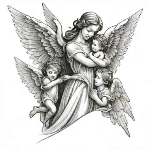 Family And Angel With Wings