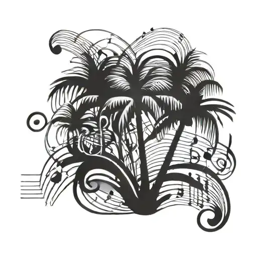 Create A Tattoo Of A Palm Tree Made Out Of Metal Music Notes With A1a In The Background