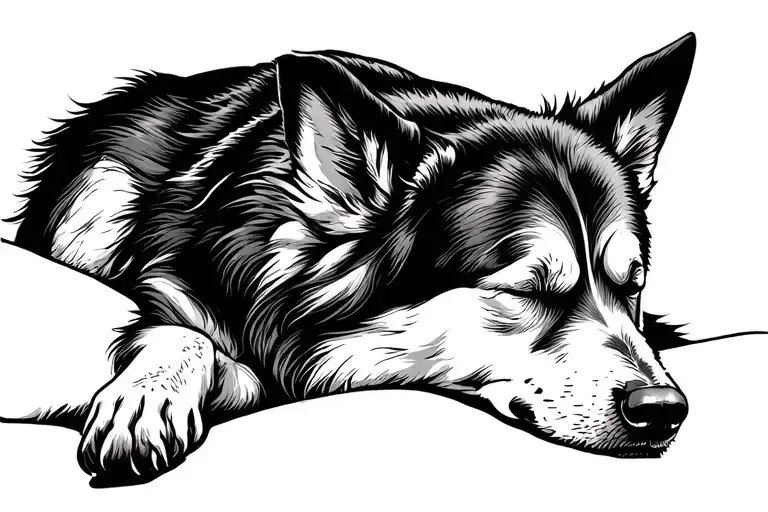 Sleeping Swiss Shepherd Dog Outline