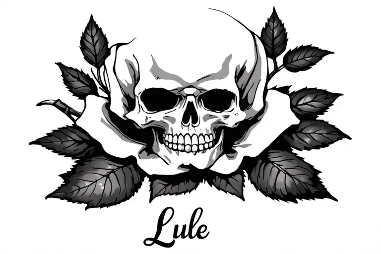 Skull And Rose With Last Name Lule