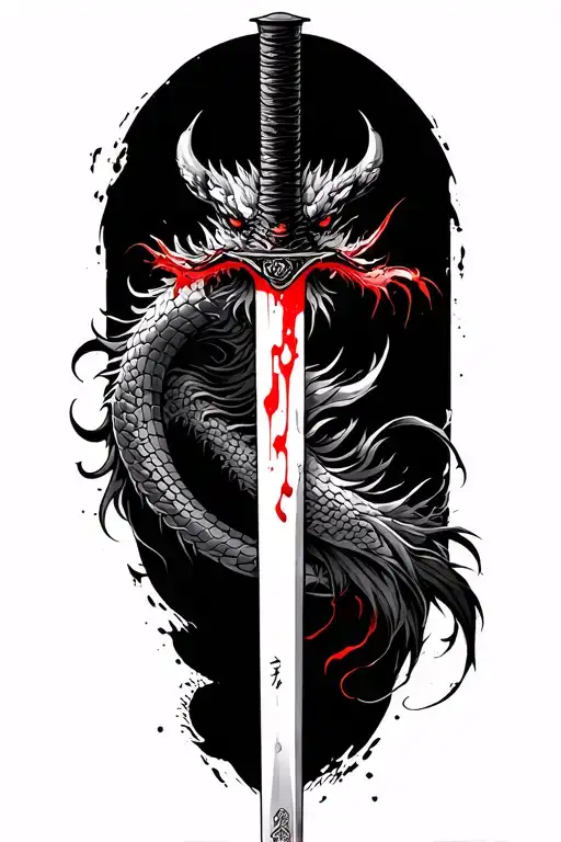 Demon Samurai Katana Stained From Blood Japanese Dragon