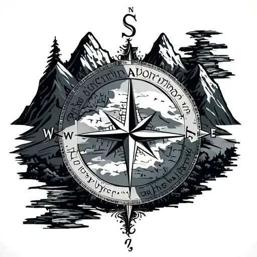 Word Map And Compass Surrounded My Mountain